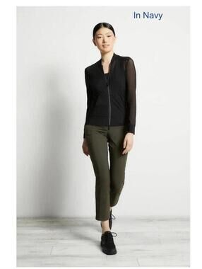 Anatomie Bailey Mesh Jacket S Navy Sheer Lightweight Travel Stretch Quiet Luxury